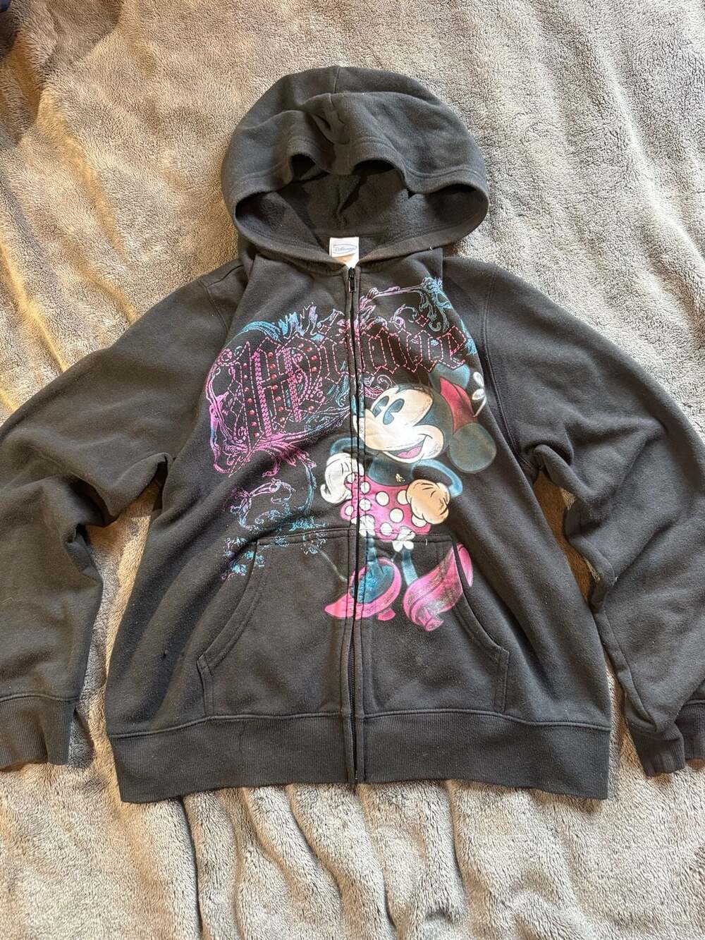Disney Minnie Mouse Zip Up Hoodie Size L Black